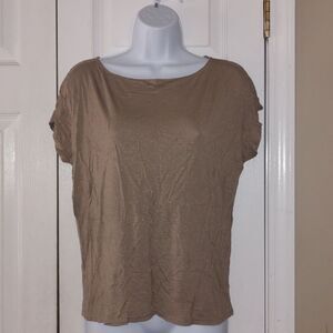 Lauren Ralph Lauren tan metallic shimmery short sleeve top Sz M